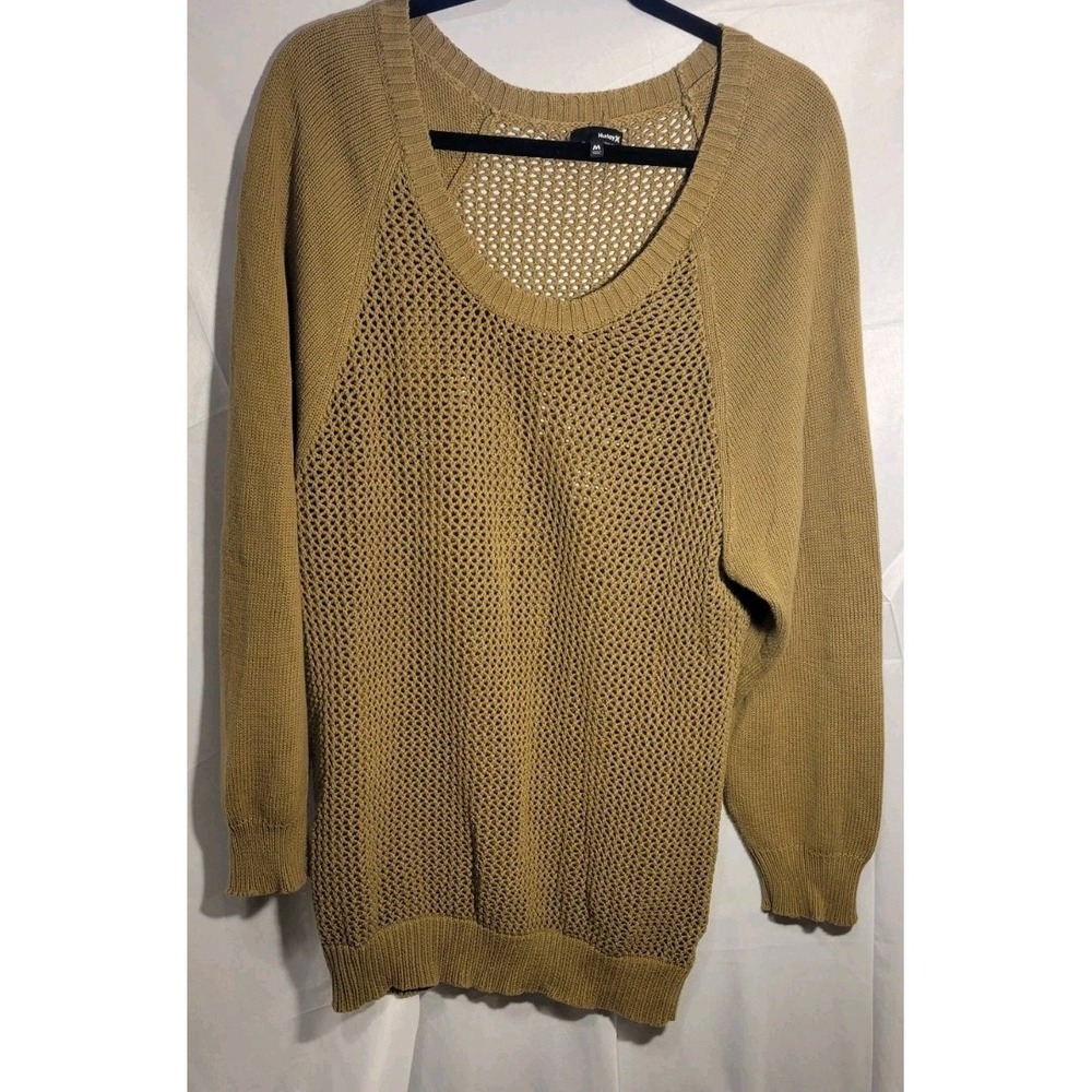 Vintage Cream Green Argyle HURLEY Pullover Sweater Men's M Medium See‎ Through